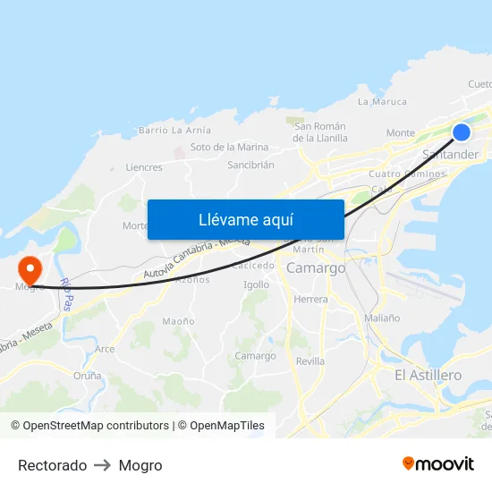 Rectorado to Mogro map