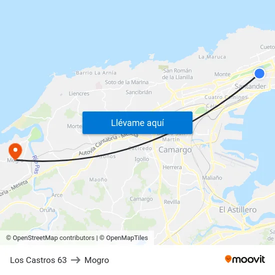 Los Castros 63 to Mogro map