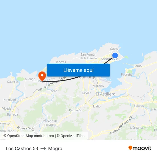 Los Castros 53 to Mogro map