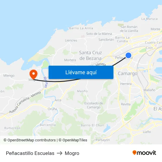 Peñacastillo Escuelas to Mogro map