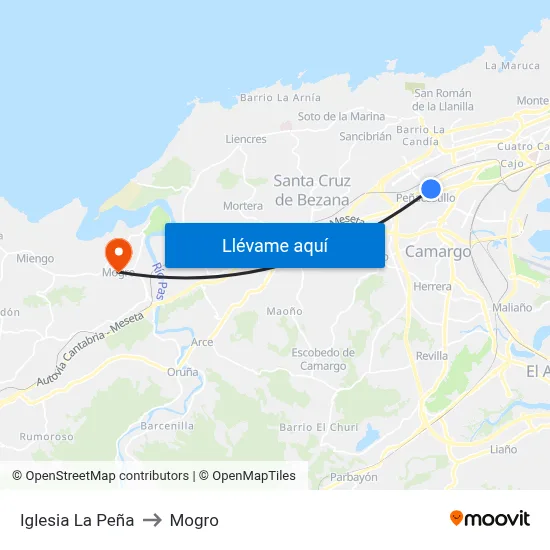 Iglesia La Peña to Mogro map