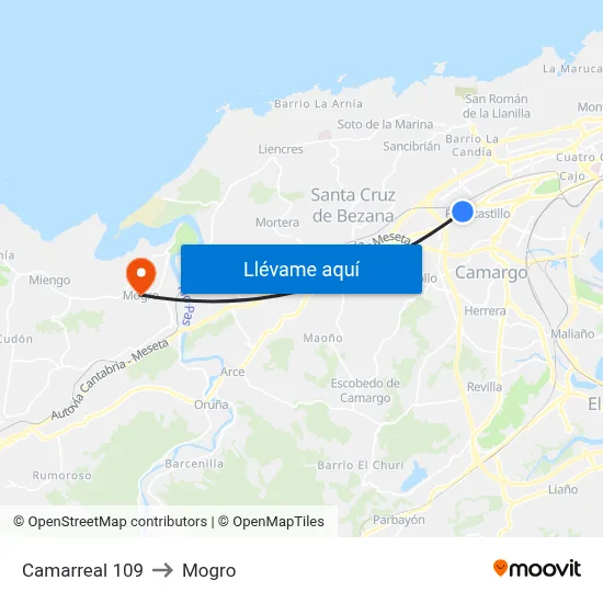 Camarreal 109 to Mogro map