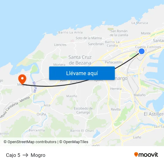 Cajo 5 to Mogro map