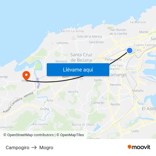 Campogiro to Mogro map