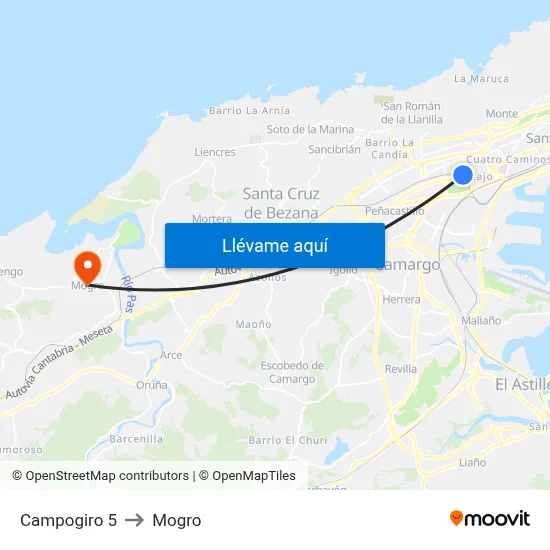 Campogiro 5 to Mogro map
