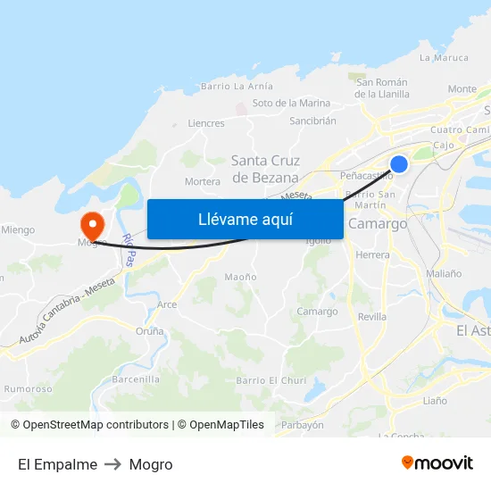 El Empalme to Mogro map