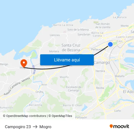 Campogiro 23 to Mogro map