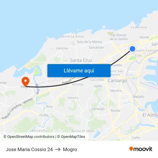 Jose Maria Cossio 24 to Mogro map