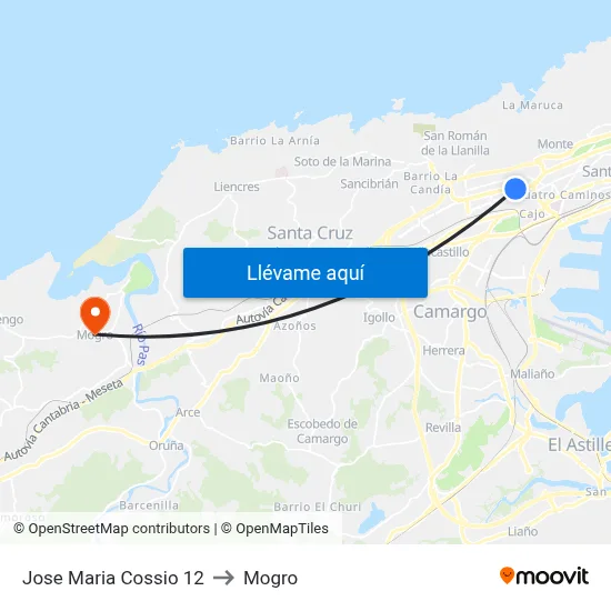 Jose Maria Cossio 12 to Mogro map