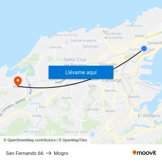San Fernando 66 to Mogro map