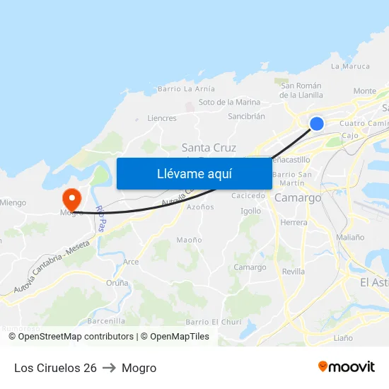 Los Ciruelos 26 to Mogro map