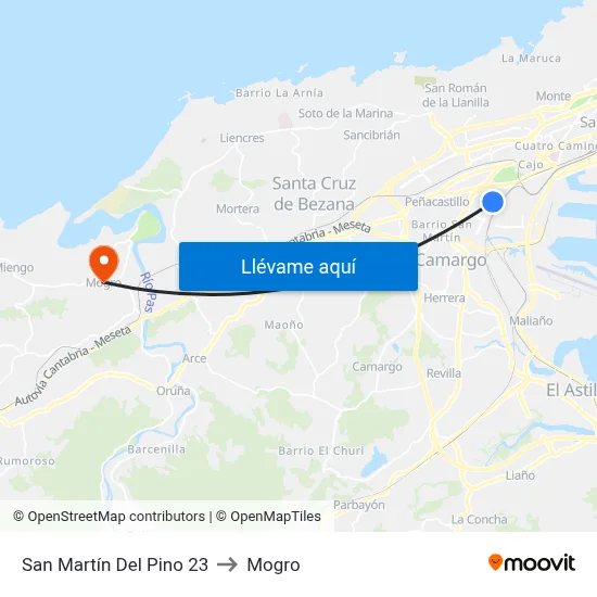 San Martín Del Pino 23 to Mogro map