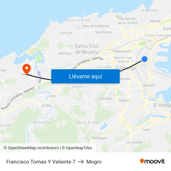 Francisco Tomas Y Valiente 7 to Mogro map