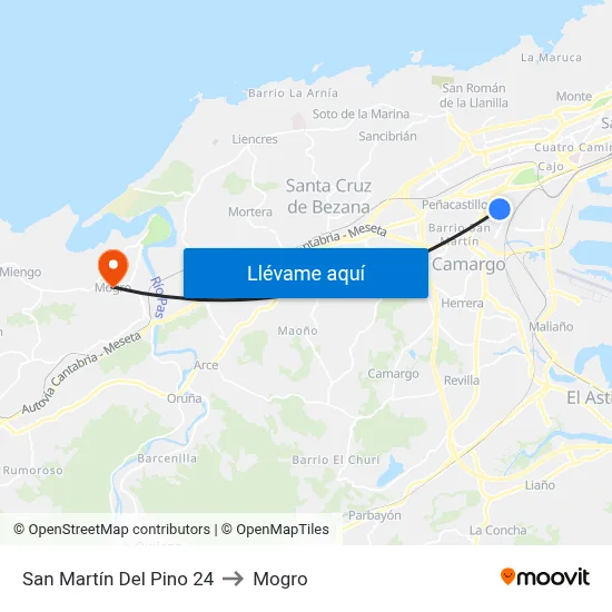 San Martín Del Pino 24 to Mogro map