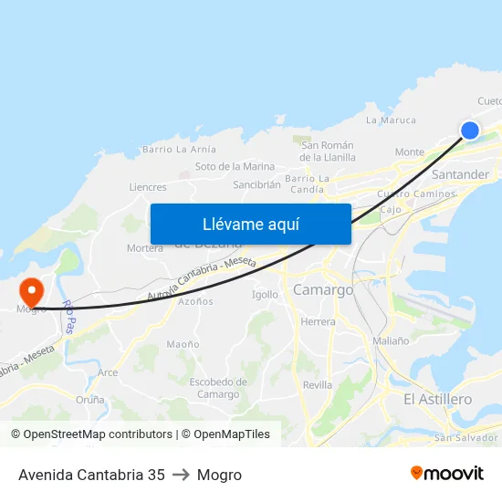Avenida Cantabria 35 to Mogro map