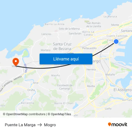 Puente La Marga to Mogro map