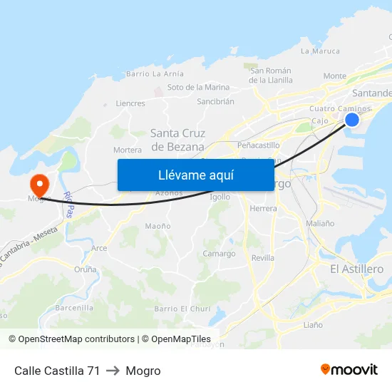 Calle Castilla 71 to Mogro map