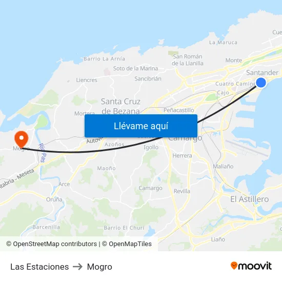 Las Estaciones to Mogro map