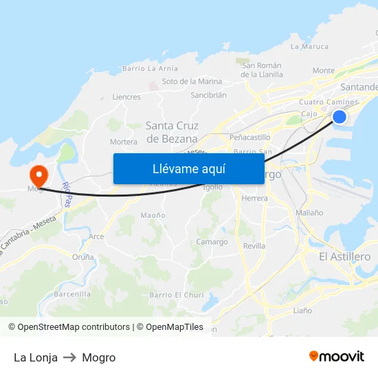 La Lonja to Mogro map