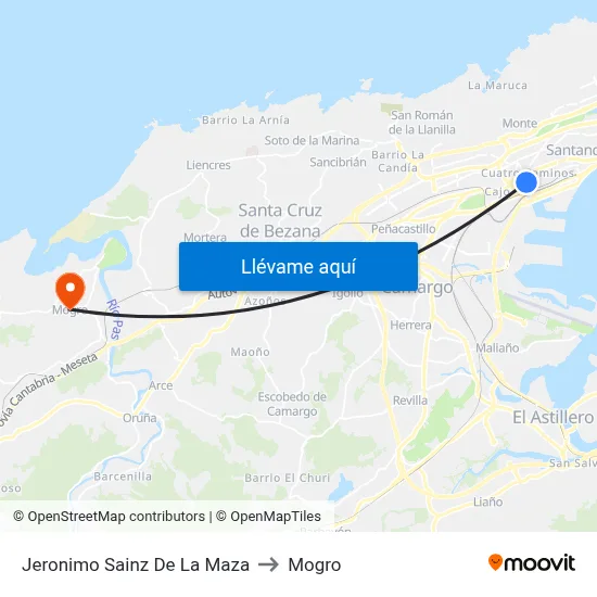 Jeronimo Sainz De La Maza to Mogro map