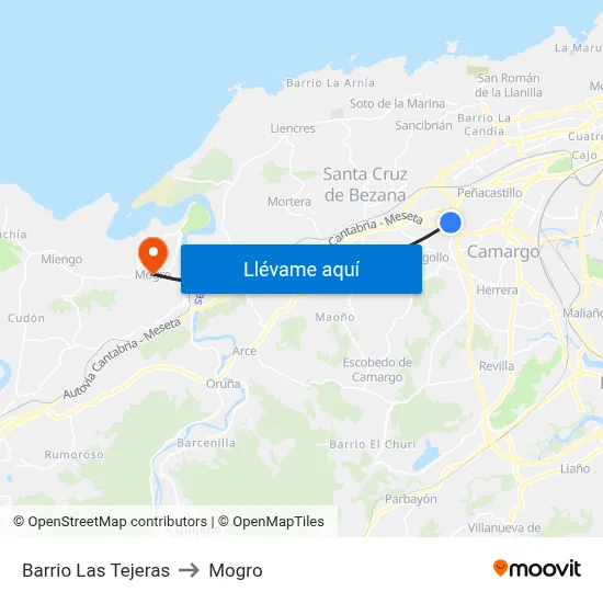 Barrio Las Tejeras to Mogro map