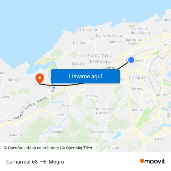 Camarreal 68 to Mogro map