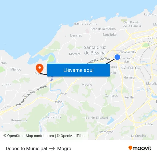 Deposito Municipal to Mogro map