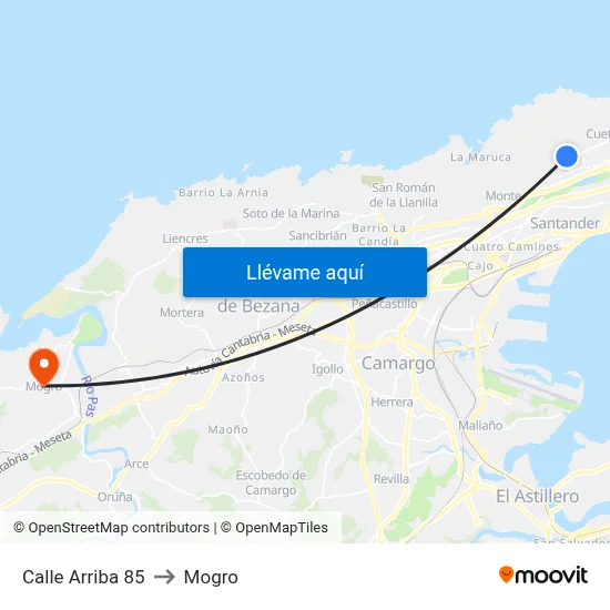 Calle Arriba 85 to Mogro map