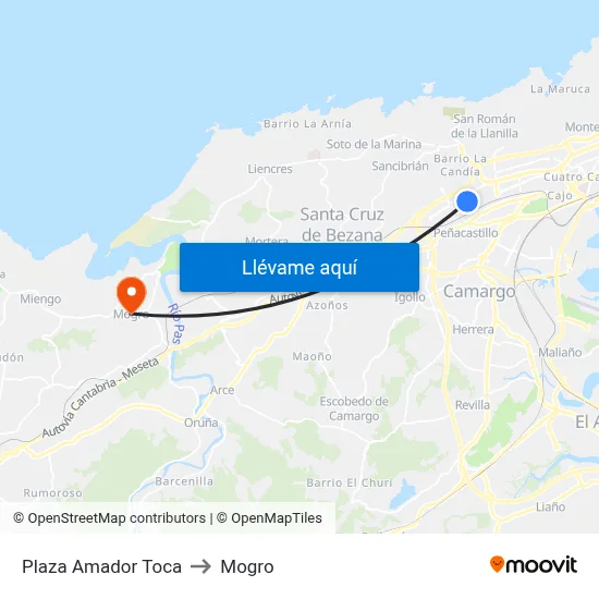 Plaza Amador Toca to Mogro map