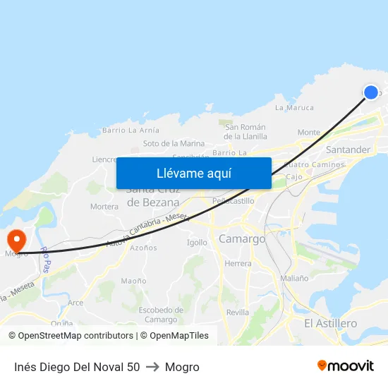 Inés Diego Del Noval 50 to Mogro map