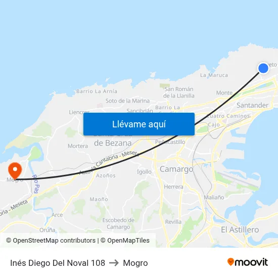 Inés Diego Del Noval 108 to Mogro map