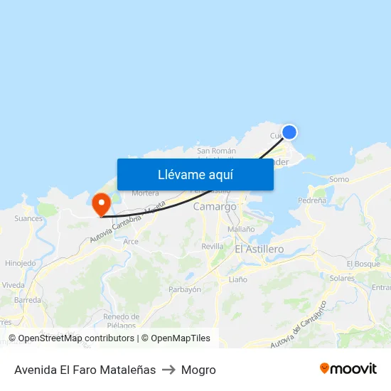 Avenida El Faro Mataleñas to Mogro map