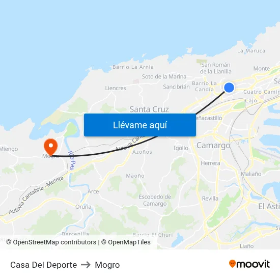 Casa Del Deporte to Mogro map