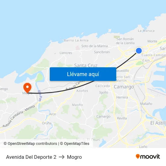 Avenida Del Deporte 2 to Mogro map
