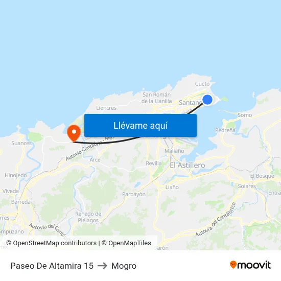 Paseo De Altamira 15 to Mogro map