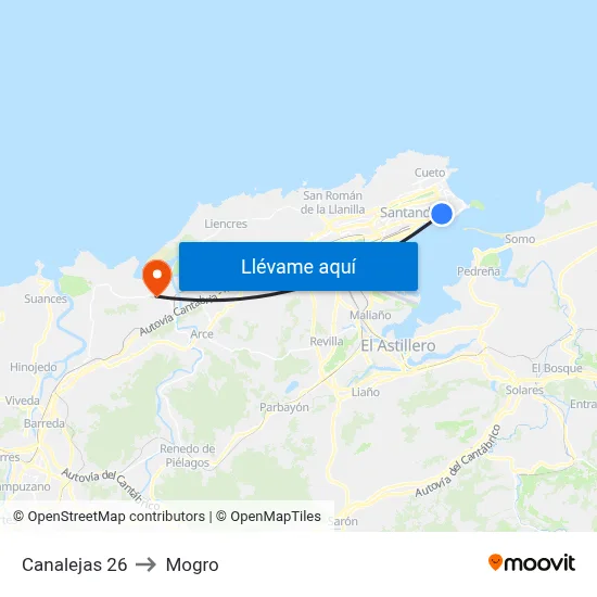Canalejas 26 to Mogro map