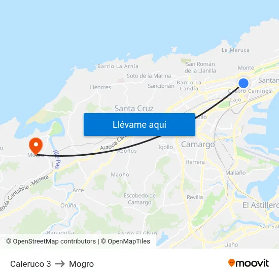 Caleruco 3 to Mogro map