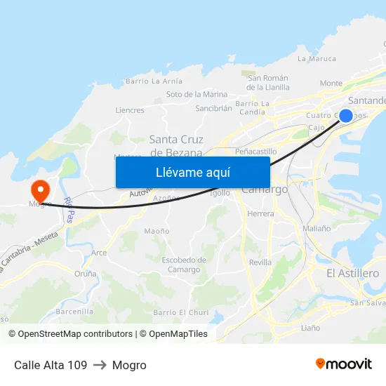 Calle Alta 109 to Mogro map