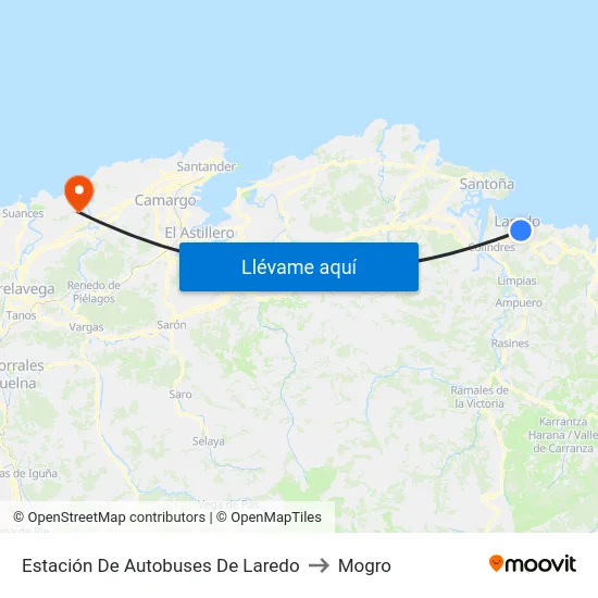 Estación De Autobuses De Laredo to Mogro map