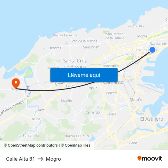 Calle Alta 81 to Mogro map