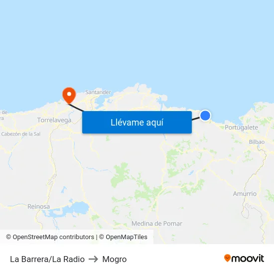 La Barrera/La Radio to Mogro map