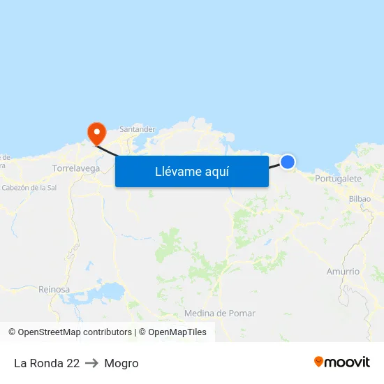 La Ronda 22 to Mogro map