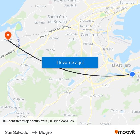 San Salvador to Mogro map