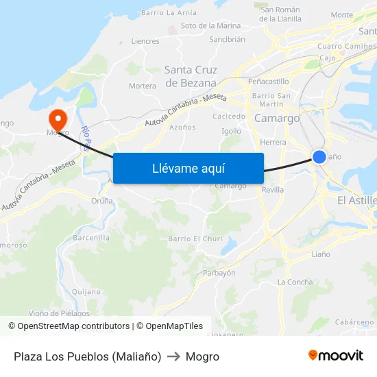 Plaza Los Pueblos (Maliaño) to Mogro map