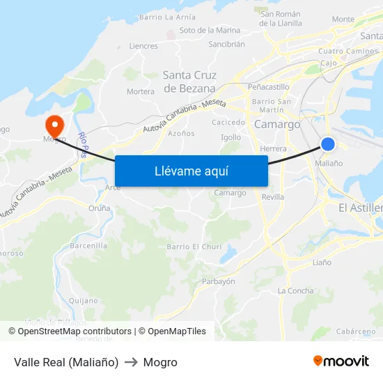 Valle Real (Maliaño) to Mogro map