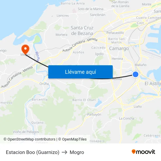 Estacion Boo (Guarnizo) to Mogro map