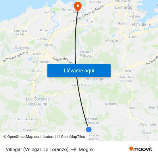 Villegar (Villegar De Toranzo) to Mogro map