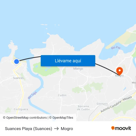 Suances Playa (Suances) to Mogro map