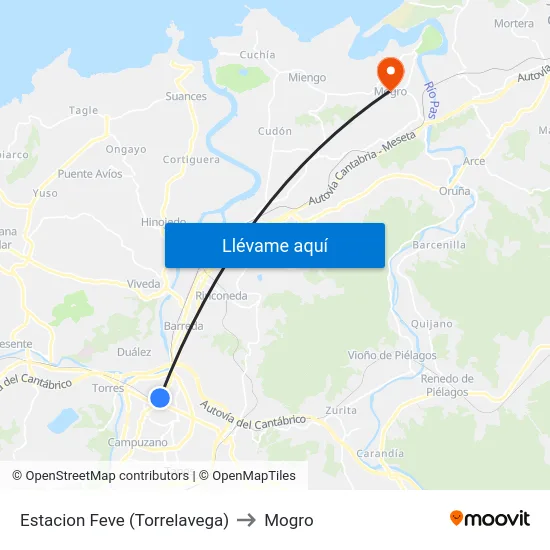 Estacion Feve (Torrelavega) to Mogro map
