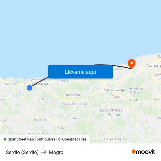 Serdio (Serdio) to Mogro map
